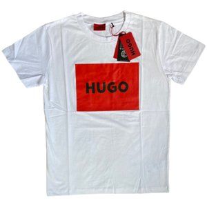 NWT Men's HUGO BOSS Cotton T-Shirts With Red Logo Label Color White Size S - XXL